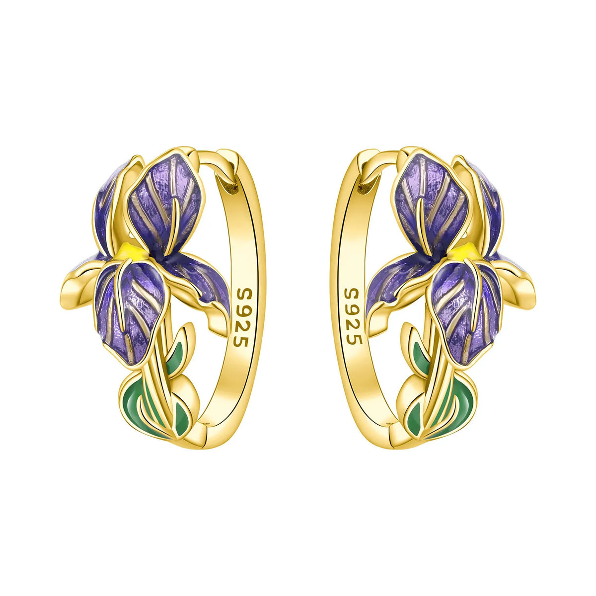 S925 Sterling Silver Iris Flower Hoop Earrings for Women