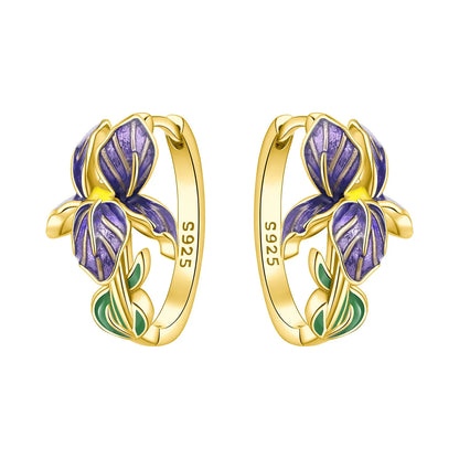 S925 Sterling Silver Iris Flower Hoop Earrings for Women