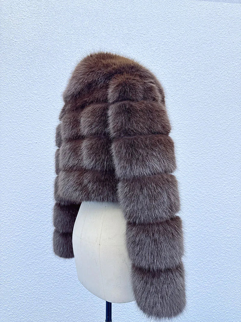 Cropped Faux Fur Coat for Women in Black