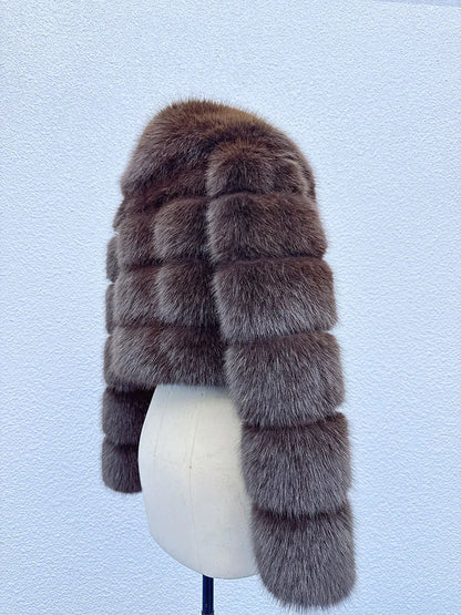 Cropped Faux Fur Coat for Women in Black