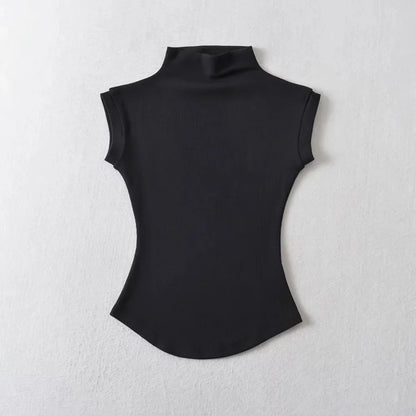 Women Summer Turtleneck Sleeveless Slim Fit Top