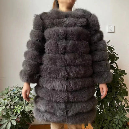 4in1 Women Fox Fur Coat Winter Outerwear
