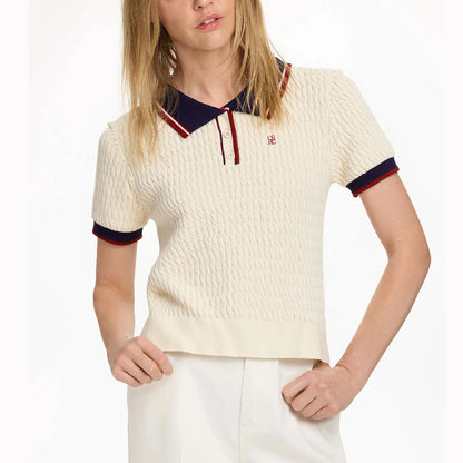 Embroidered Knit Polo Shirt Women Short Sleeve Cotton