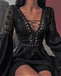 Women's Slim V Neck Chiffon Mini Dress with Ruffles