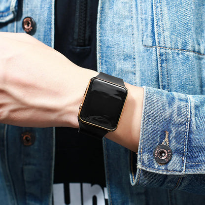 Digital LED Watch for Men Women Black Rubber Strap
