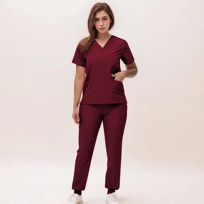 Stretchy V-Neck Nurse Scrub Set Jogger Pants