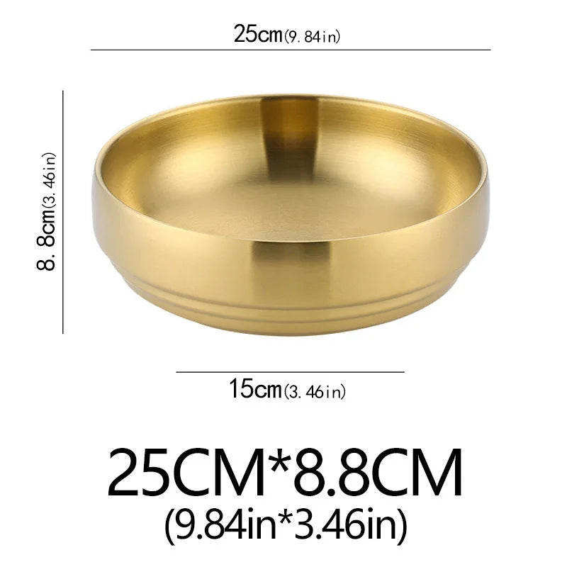 304 Stainless Steel Double Layer Noodle Bowl Gold Silver