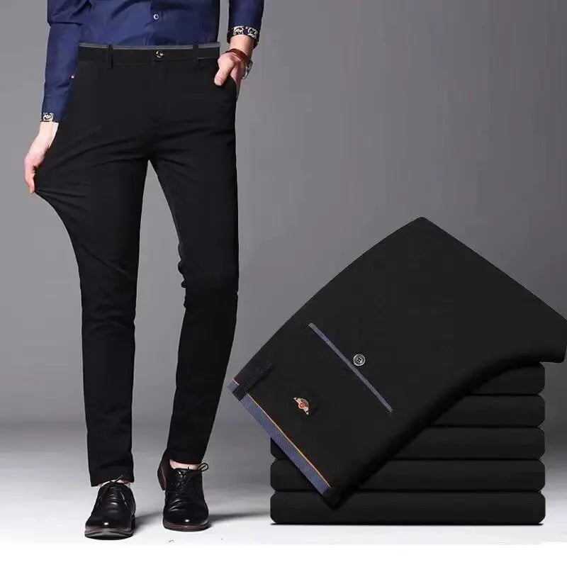 Men's Casual Elastic Straight Pants Black Blue