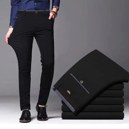 Men's Casual Elastic Straight Pants Black Blue