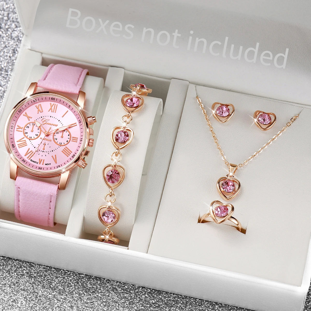 Fashion Women's Quartz Watch Leather Band Jewelry Set