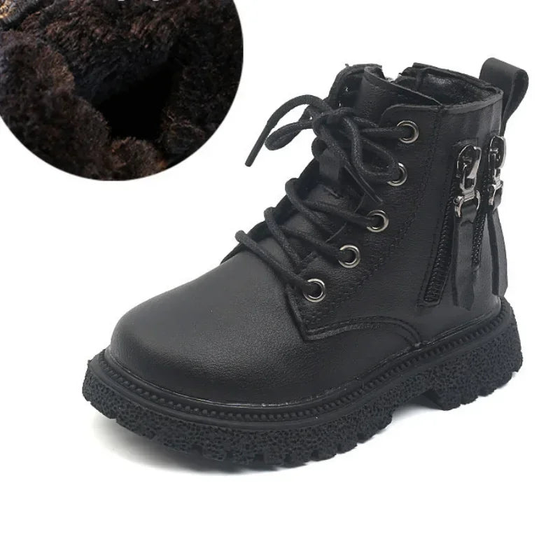 Burgundy PU Leather Ankle Boots for Kids