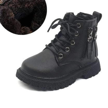 Burgundy PU Leather Ankle Boots for Kids