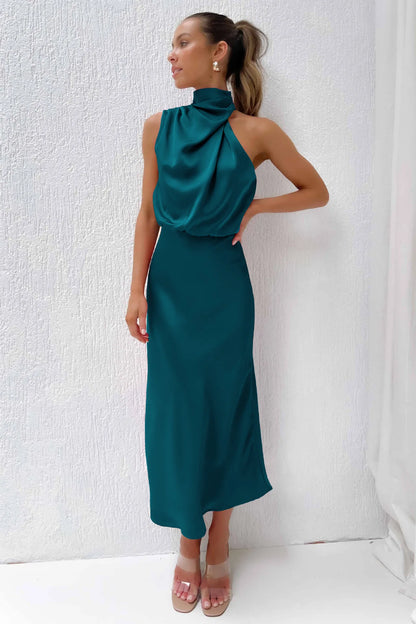 Elegant Silk Satin Sleeveless Long Dress for Women