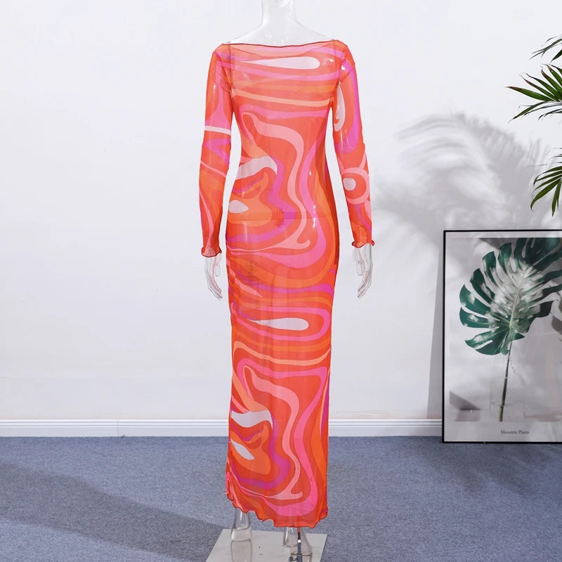 Sheer Mesh Bodycon Maxi Dress for Women