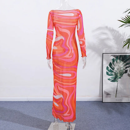 Sheer Mesh Bodycon Maxi Dress for Women