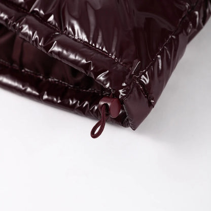 Solid Glossy Zipper Hooded Coat Women's Cotton Jacket