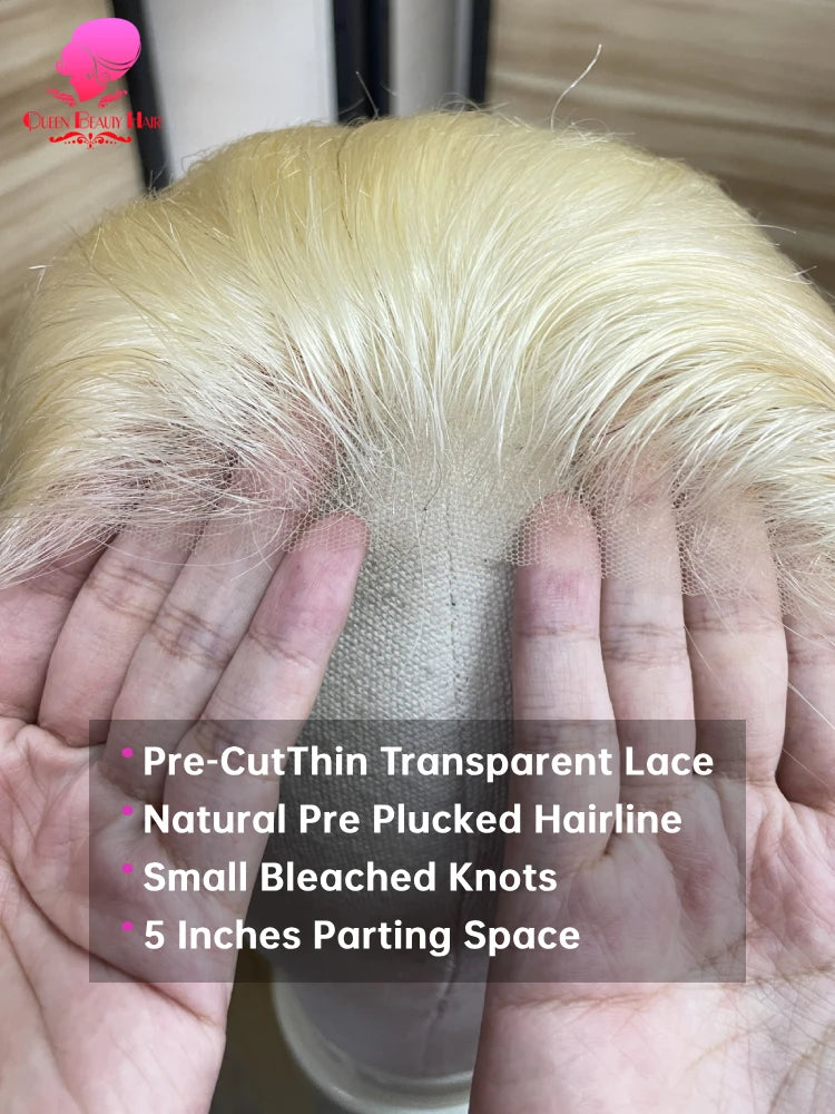 613 Glueless Human Hair Lace Closure Wig Blonde Straight