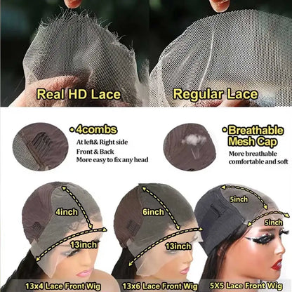 Straight Human Hair Lace Front Wig 250% Density Transparent