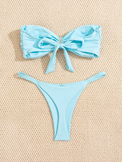 Sky Blue Starfish Ornament Bandeau Bikini Set