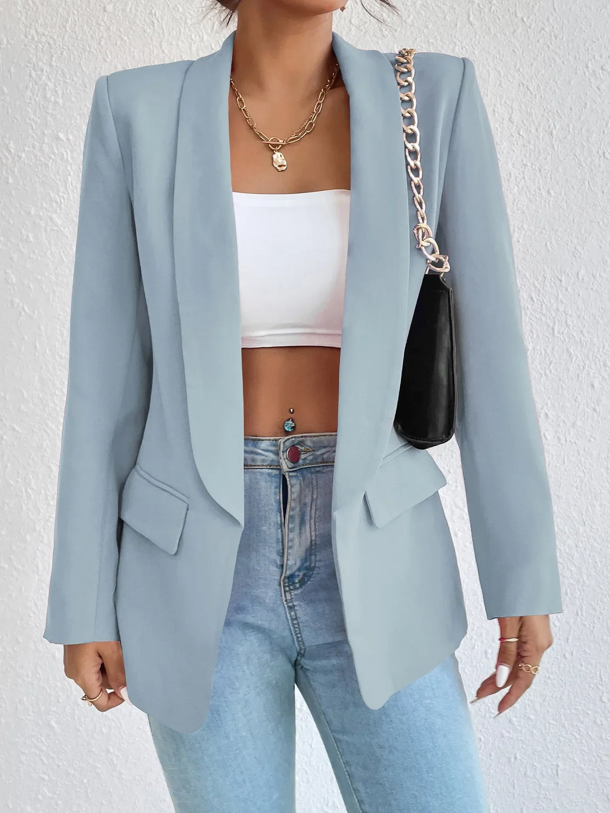 Solid Polyester Cotton Long Sleeve Women's Blazer