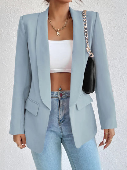 Solid Polyester Cotton Long Sleeve Women's Blazer