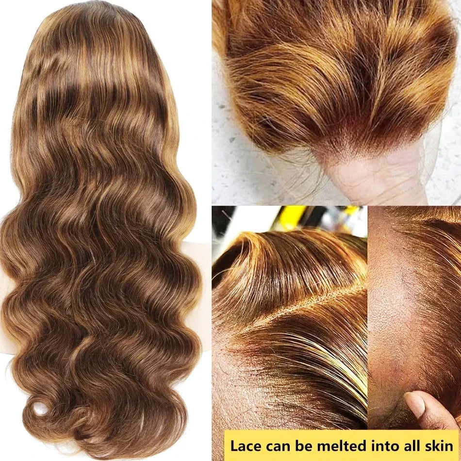 P4/27 Highlight Brown Body Wave Human Hair Wig 40-46 Inch