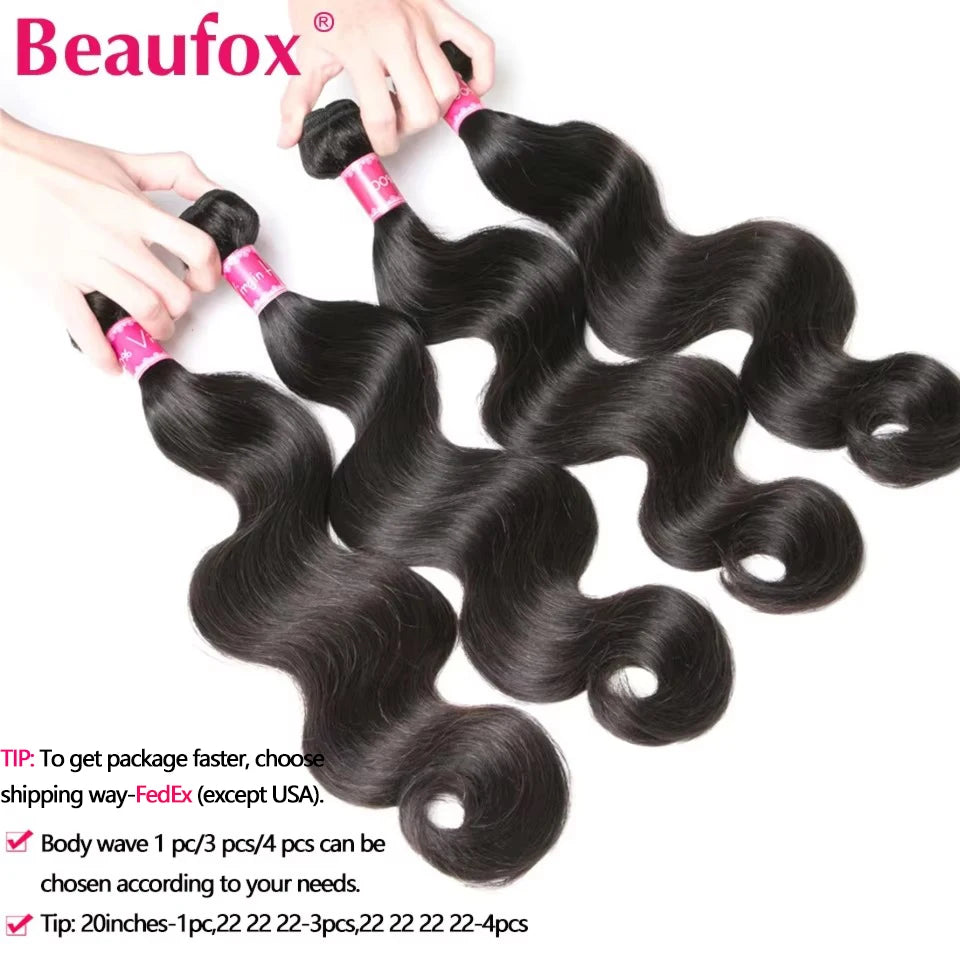 Beaufox Body Wave Brazilian Hair Weave Bundles 8-32 Inch Jet Black