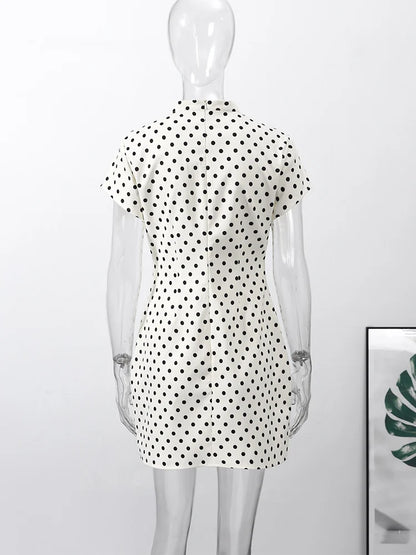 Hollow Out Polka Dot Women Dress with Zipper Closure