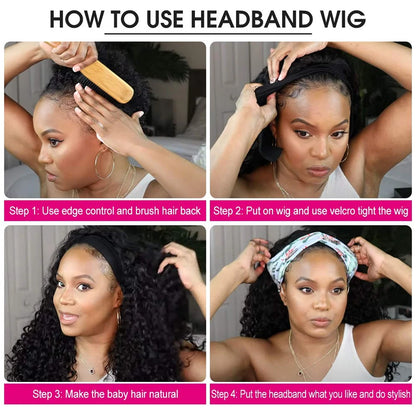 Curly Headband Wig Human Hair Kinky Curly 250 Density