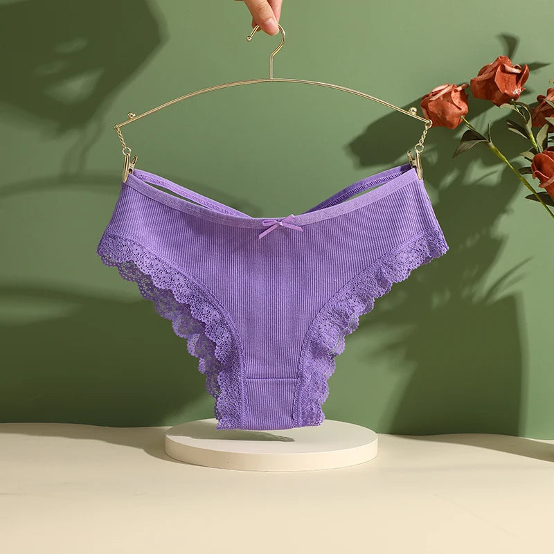 3PCS Women Cotton Lace Brazilian Panties Set S-XL