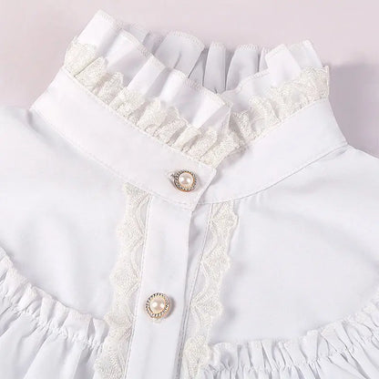Women's Vintage Ruffle Collar Lace Trim Blouse