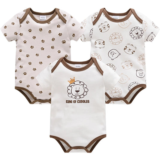 Cotton Lion Print Baby Bodysuit Set for Boys