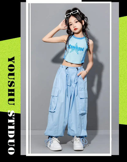 Girls Loose Cargo Pants with Belt for Daily Wear