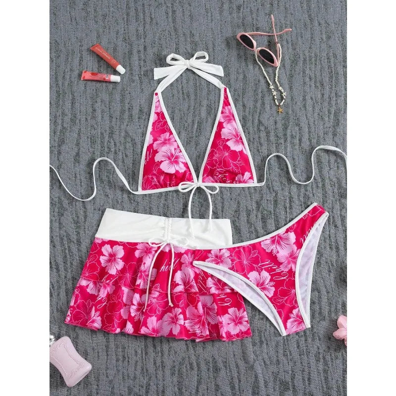 Elegant Floral High-Waist Bikini Set for Women