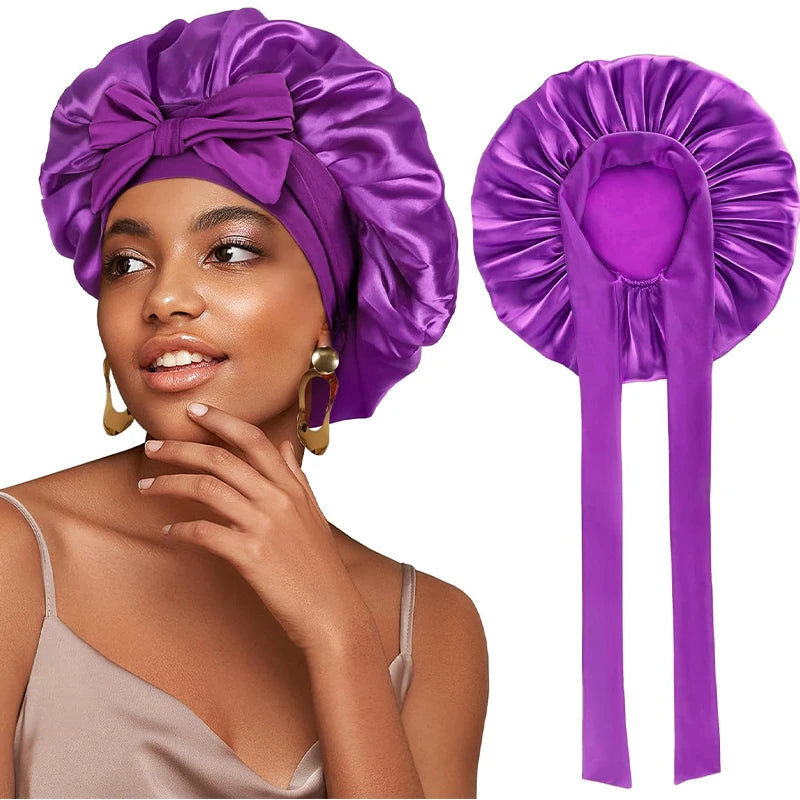 Satin Solid Sleeping Hat with Stretchy Tie Band