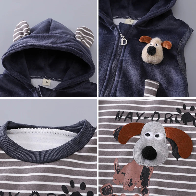Baby Boys Cartoon Dog Fleece Vest Coat Pants Set