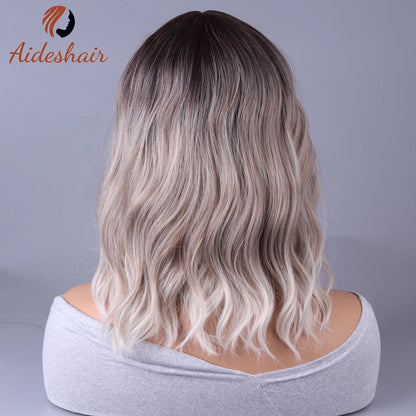 Light Gray Synthetic Wig with Fringe for Daily Use