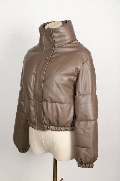 Black PU Leather Women's Winter Parka Jacket