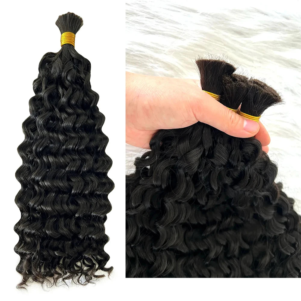Water Wave Human Hair Bulk Braiding Hair Natural Black
