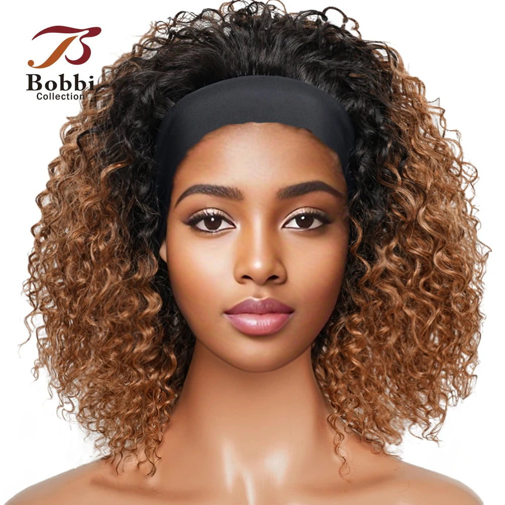 220% Density Glueless Short Curly Human Hair Wig Ginger Brown