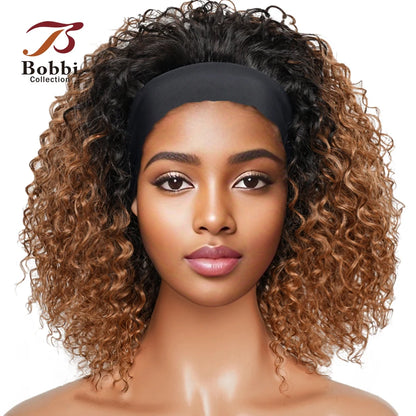 220% Density Glueless Short Curly Human Hair Wig Ginger Brown