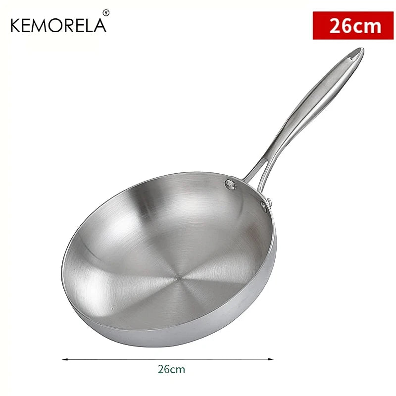 304 Stainless Steel Uncoated Frying Pan for Gas and Induction