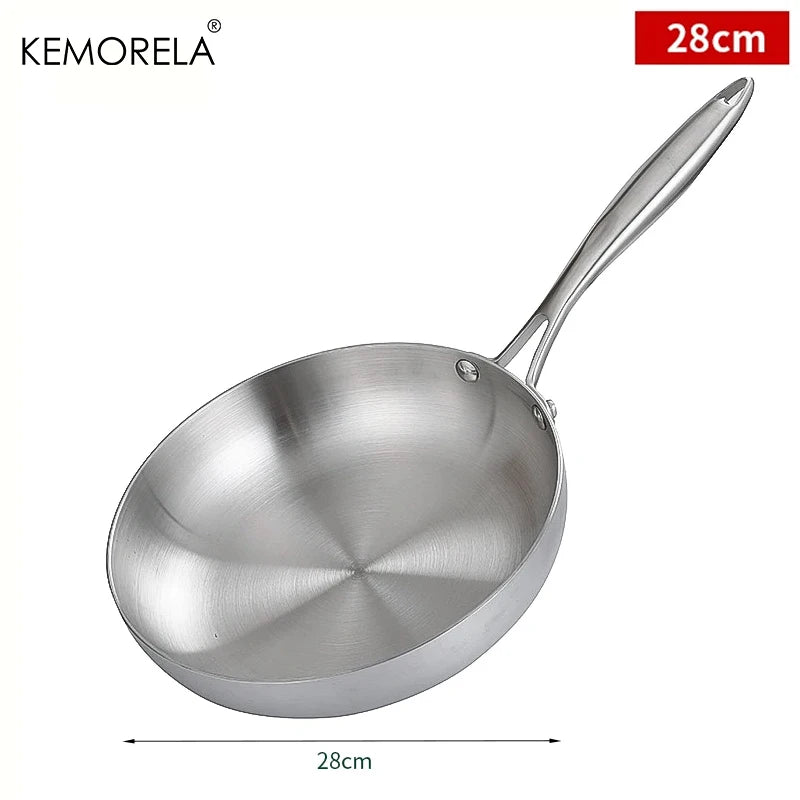 304 Stainless Steel Uncoated Frying Pan for Gas and Induction