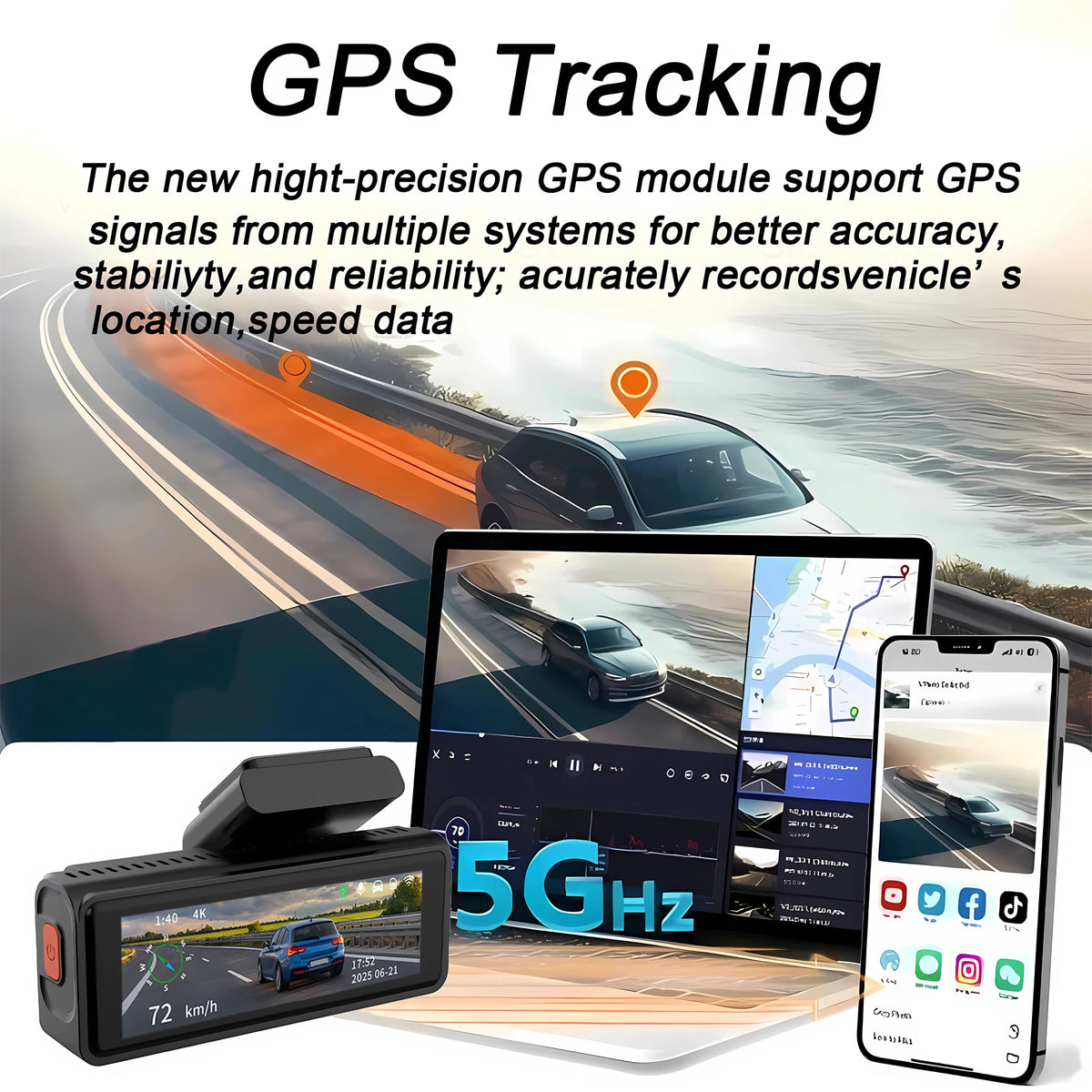 ADAS Dash Cam 4K 2.5K GPS WiFi Night Vision Mini