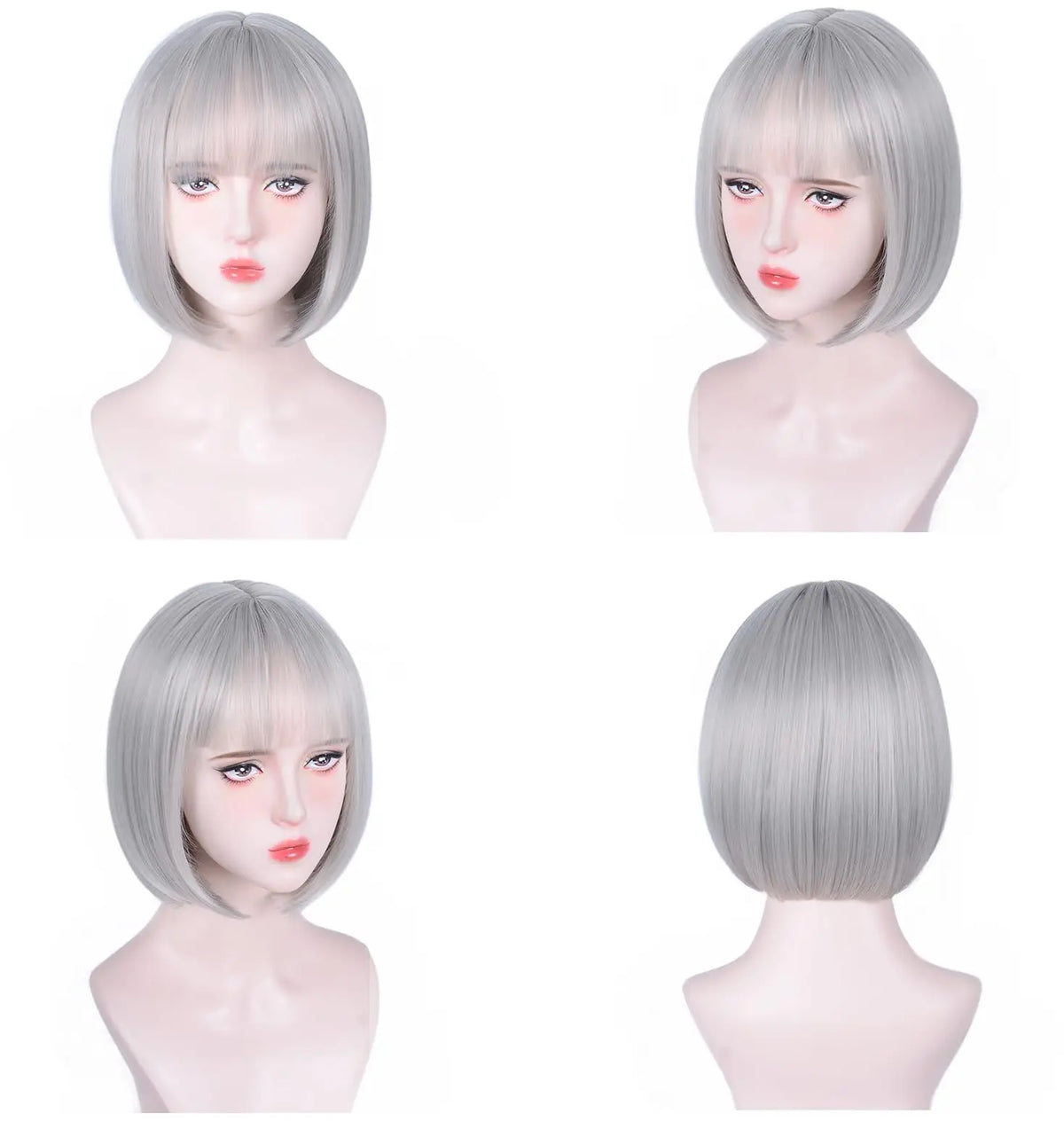 Pink Bob Synthetic Wig with Bangs for Cosplay
