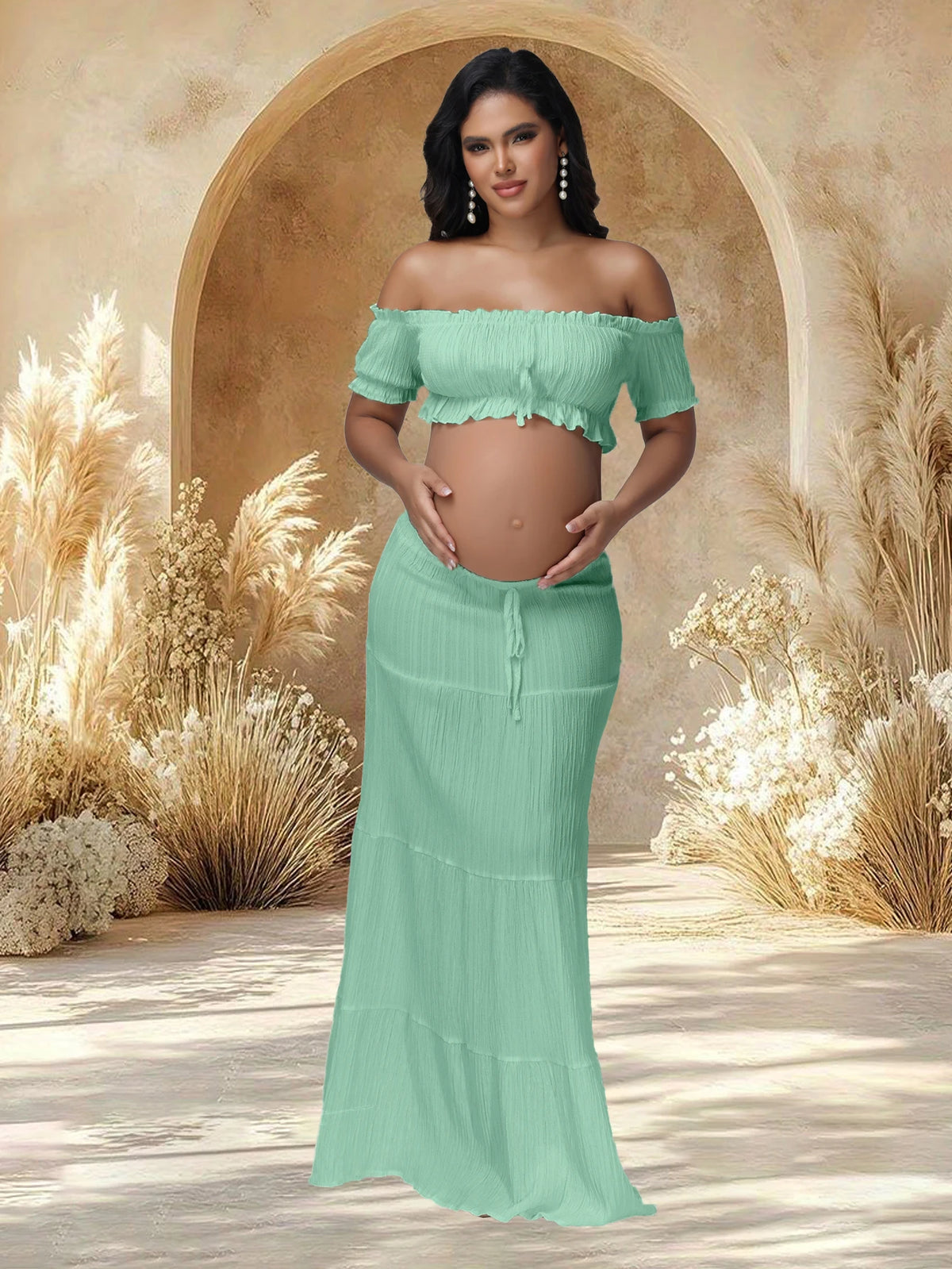 Maternity Photography Dress Set 2Pc Ruffles Tube Top Skirt