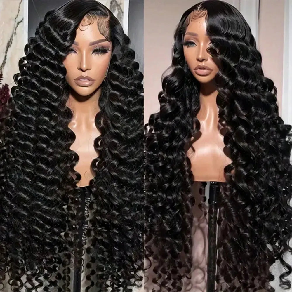 250% Density Deep Wave Lace Front Wig Natural Black