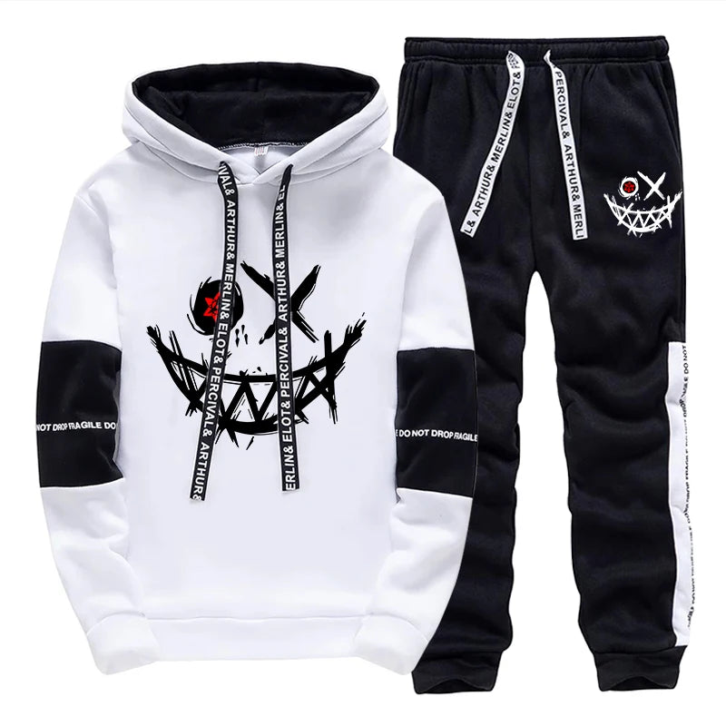 Mens Printed Tracksuit Casual Hoodie and Sweatpants