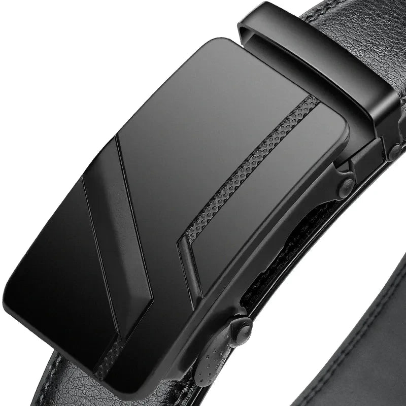Men's Black PU Leather Automatic Buckle Belt 110cm 120cm 130cm