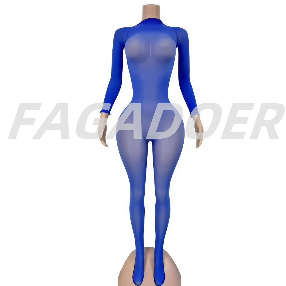 Sexy Mesh See Through Bodycon Jumpsuit for Women